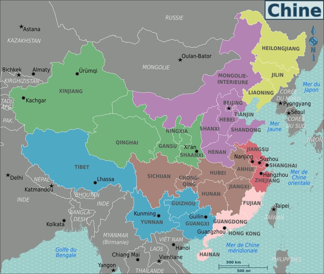 Carte de Chine plan des 144 lieux à voir