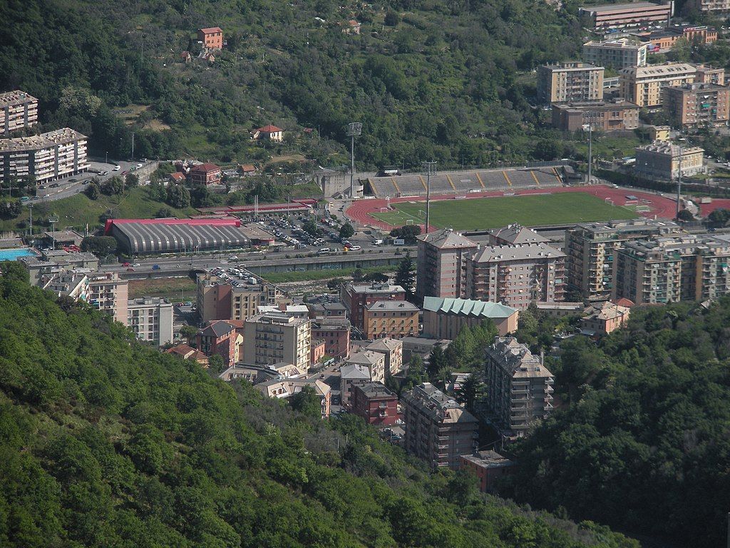 Genoa Italy Bisagno Valley view of San Gottardo and Sciorba stadium
