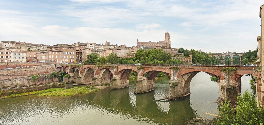 Albi North views of the Ste Cécile Cathedral and the Old Bridge