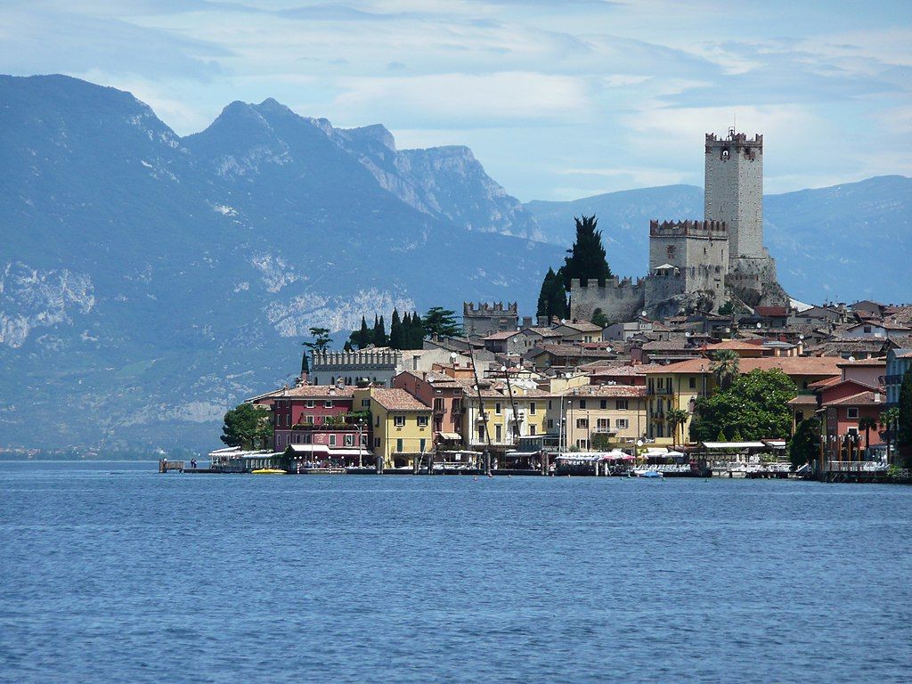 town Malcesine on the front of lake garda veneto italy