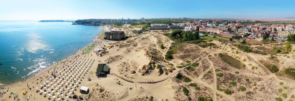 The beach and sand dunes of Sunny Beach resort Bulgaria