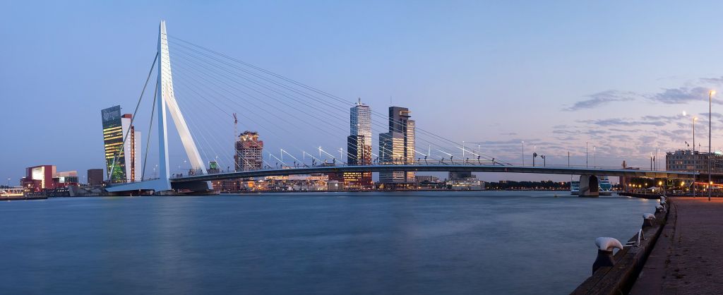 Erasmus Bridge and the River Meuse in the Dutch city of Rotterdam 