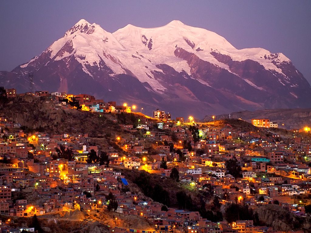 La Paz and mount Illimani in the background