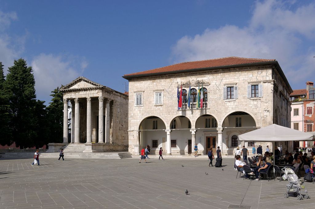 Croatia Pula forum with Temple of Roma and Augustus and town hall