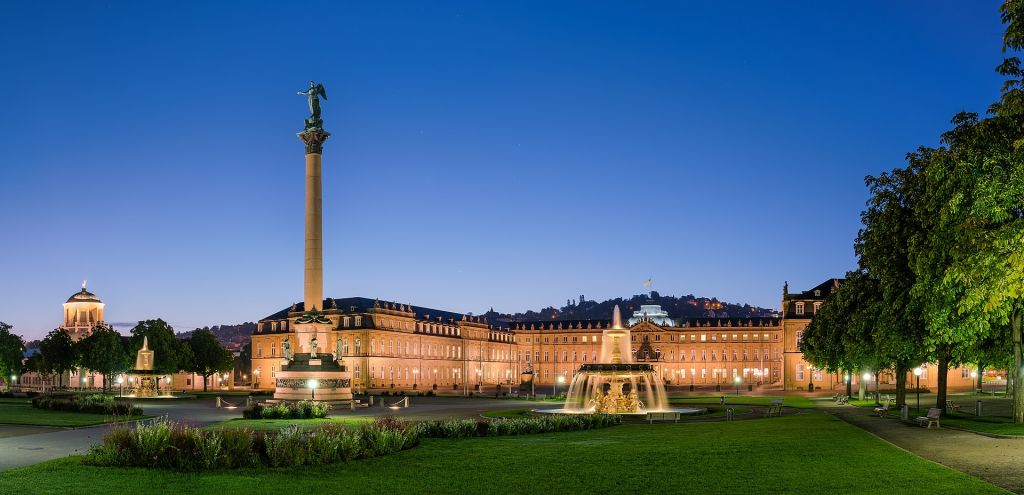 Neues Schloss new palace Schlossplatzspringbrunnen Jubiläumssäule Schlossplatz Stuttgart Germany