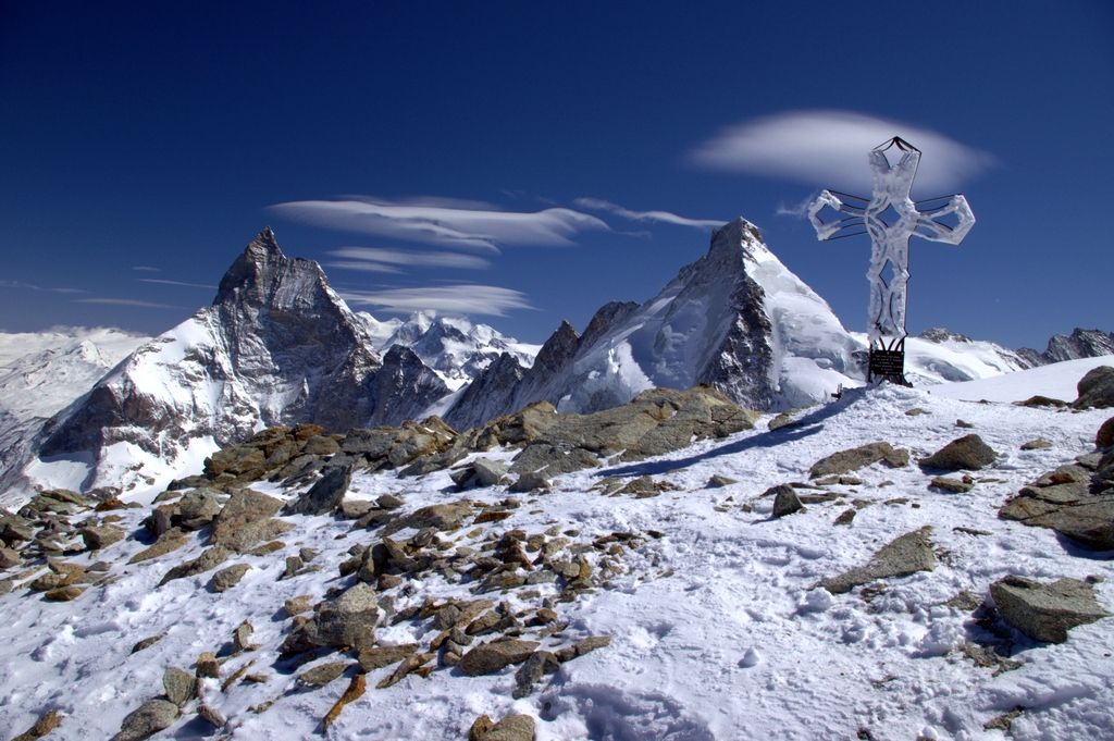 View of Matterhorn and Dent dHérens from Tête Blanche Switzerland
