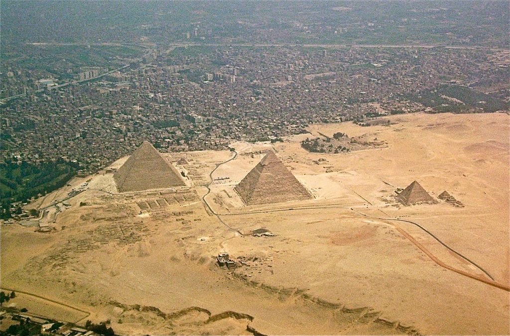 The Gizapyramids and Giza Necropolis Egypt seen from above 