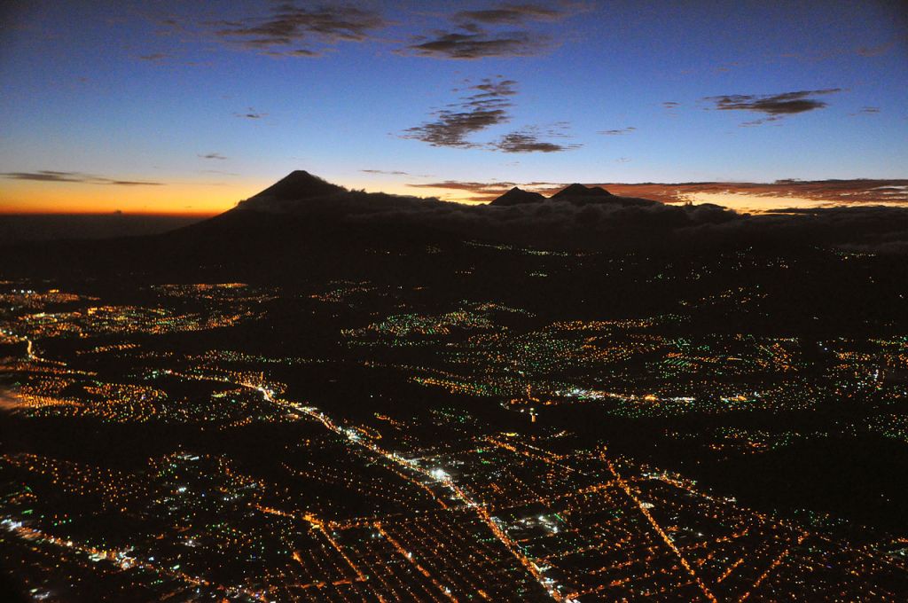 Guatemala city aerial night 