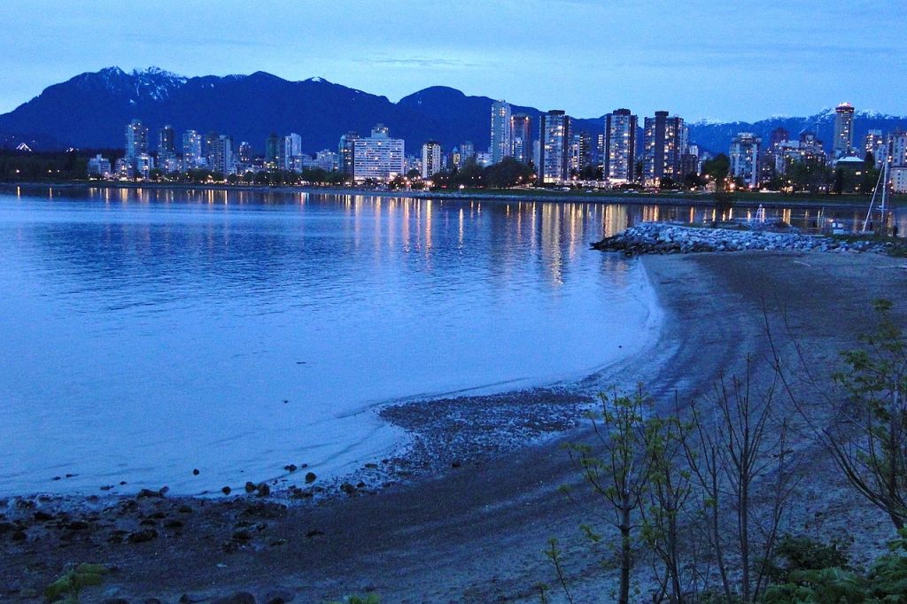 Downtown and West End from Kitsilano Beach  Vancouver BC  Canada