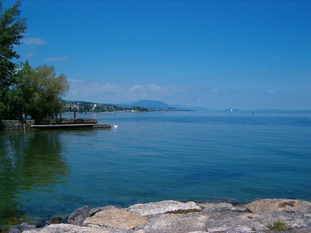 View of Lake Neuchâtel from the northern shore port of Vaumarcus