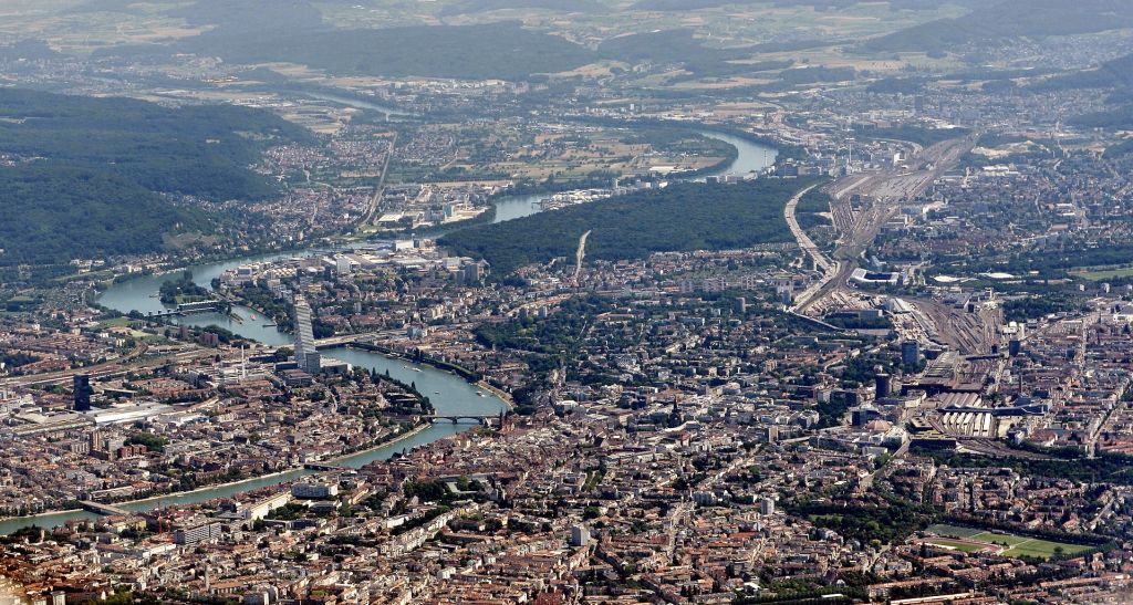 Photographie aérienne de la région de Bâle