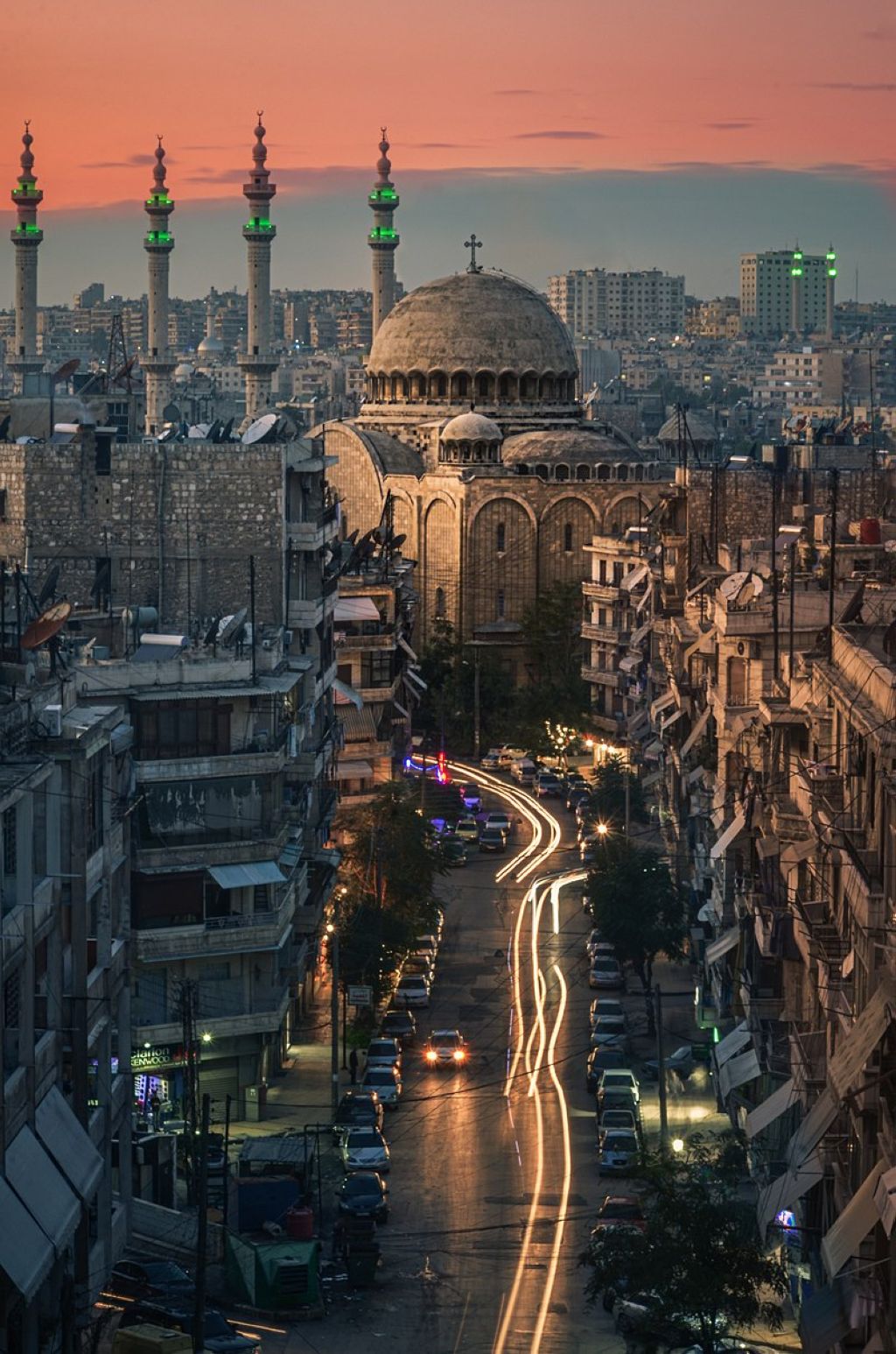 Saint Georges Cathedral in Aleppo with the minarets