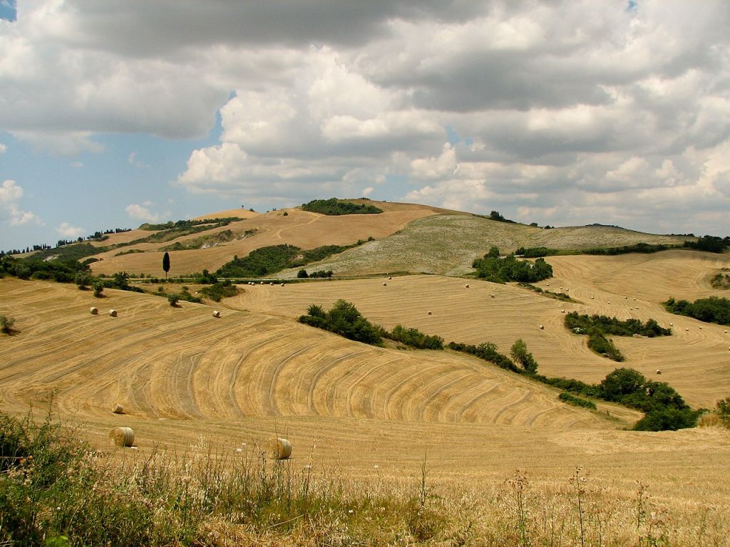Tuscany landscape west of Siena with agricultural area