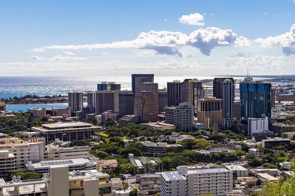 Downtown Honolulu from Powaina Punchbowl Crater