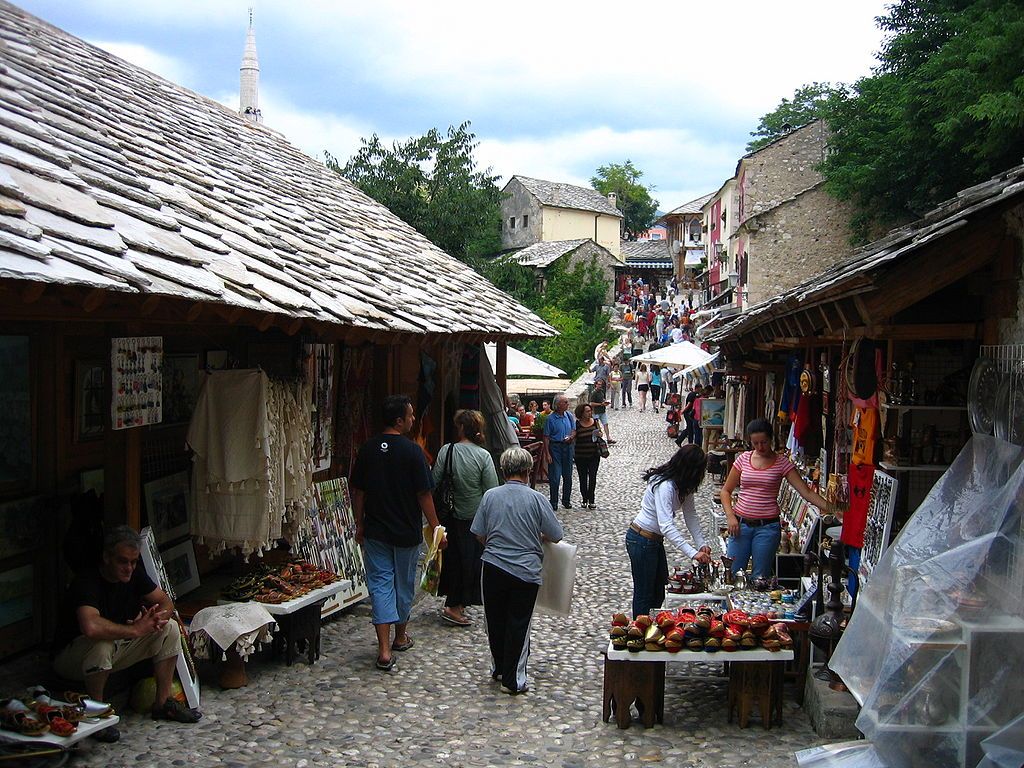 Bazar at the Old Bridge Stari most in Mostar Herzegovina