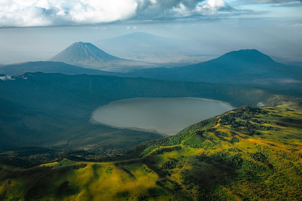 Ol Doinyo Lengai and Lake Empakaai in Ngorongoro District Le N'gorongoro