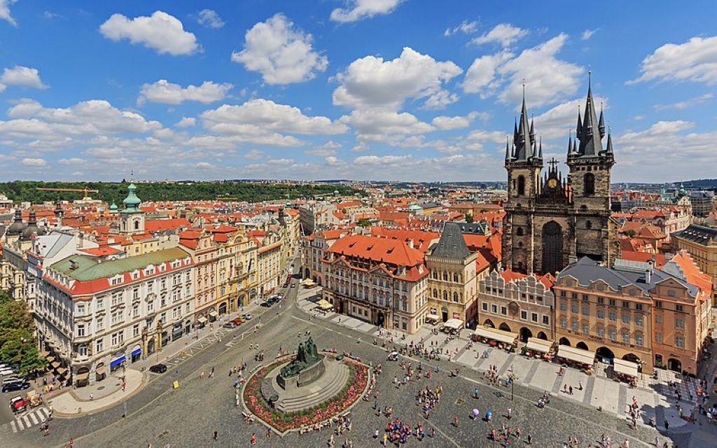 View from the tower of Old Town Hall in Prague Czech Republic Centre Historique De Prague
