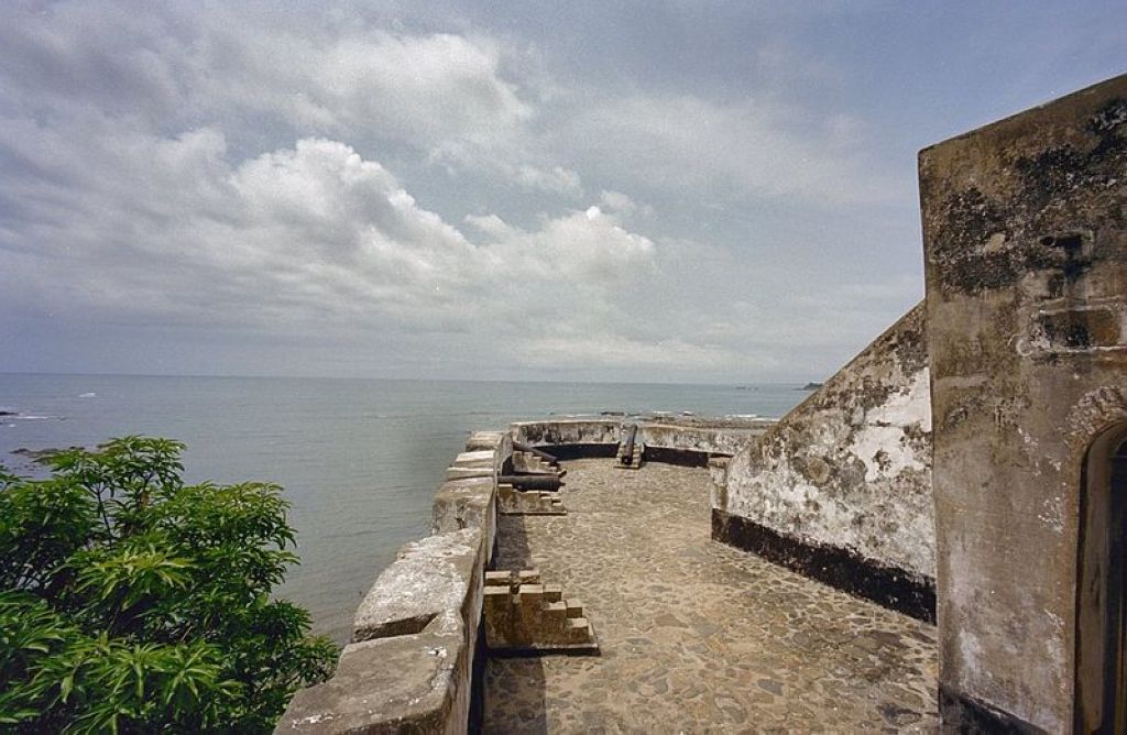 Fort Saint Anthony Overview on top of bastion behind looking towards the ocean Axim Beach