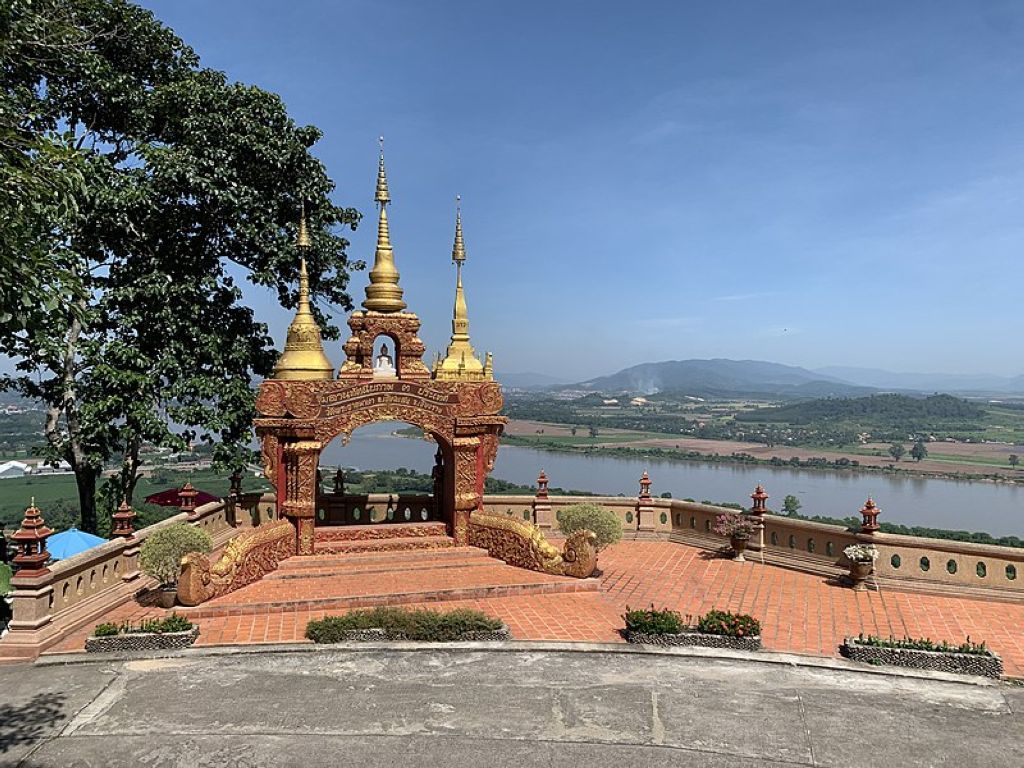 Thailand Laos Burma Border GoldenTriangle viewpoint at Wat Phra That Pha Ngao Triangle Dor