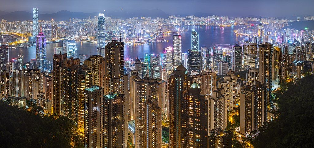 Le port de Hong Kong vu depuis le Pic Victoria (Hong Kong). Ville Hong Kong