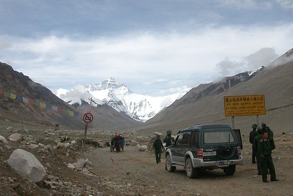 Rongbuk monastery in Tibet Autonomous region with Mount Everest in the background.  Escapade Au Tibet