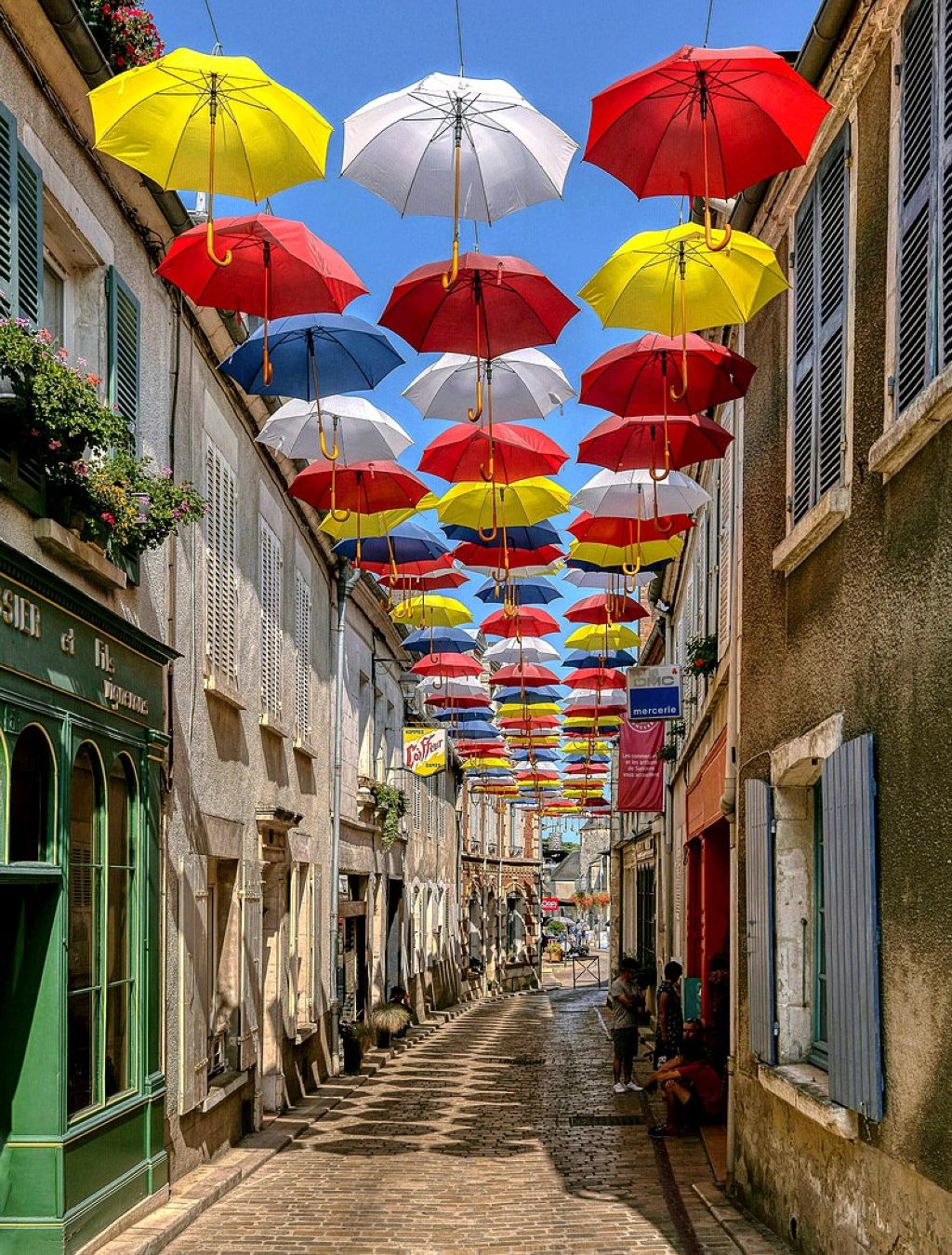 Umbrella decor in Rue Saint-Jean de Sancerre Sancerre