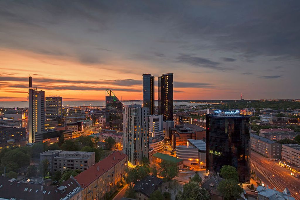 Downtown Tallinn during sunset. Tallinn
